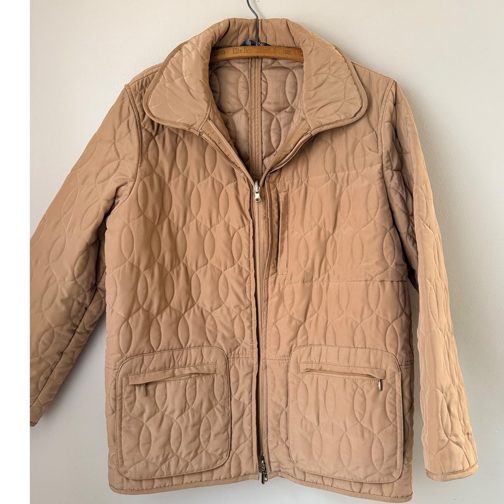 Prolog Quilted Jacket Camel  Pattern Zip Up Collar Pockets M Utility Cabincore‎